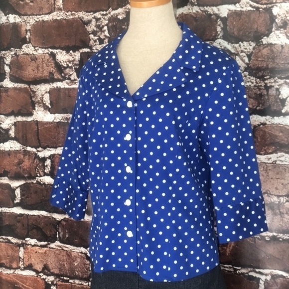 Pendleton Blouse Top Polka Dots Blue White Small - Picture 4 of 8
